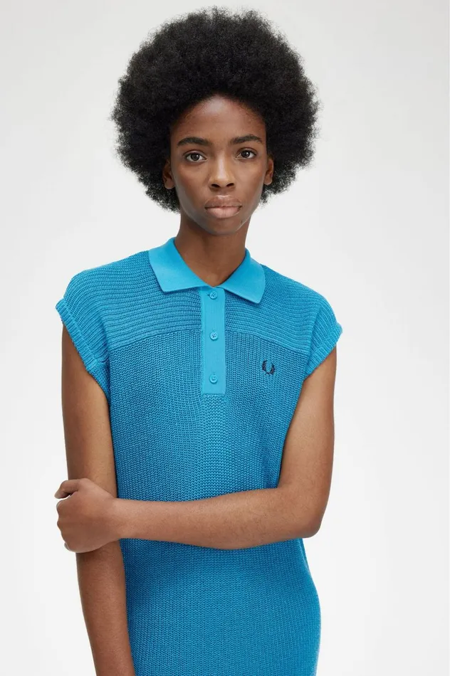 Women Knitted Shirt Dress Cyber Blue Fred Perry Dresses