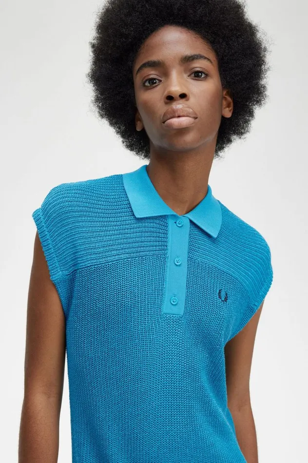 Women Knitted Shirt Dress Cyber Blue Fred Perry Dresses