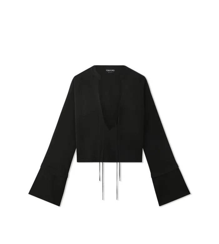 Women Knitwear Tom Ford Compact Slinky Viscose LaceUp Crop Top Black