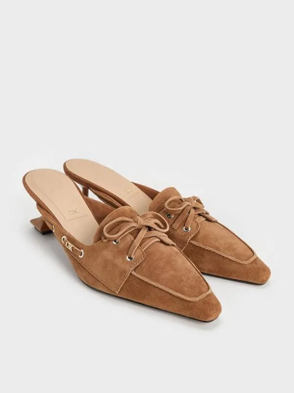 Women Kori Suede LaceUp SculpturalHeel Mules 8211 Cognac CHARLES and KEITH Heels