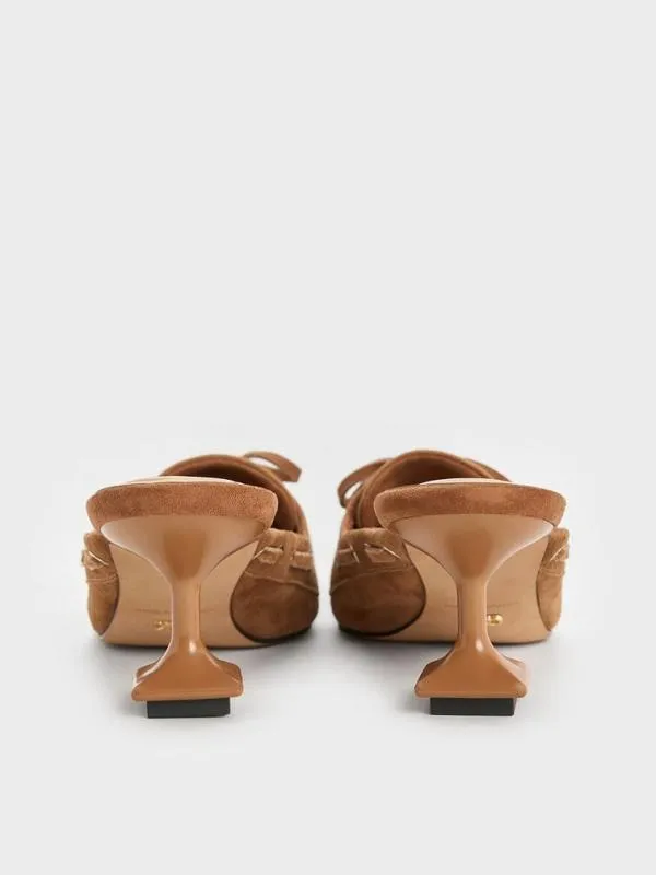 Women Kori Suede LaceUp SculpturalHeel Mules 8211 Cognac CHARLES and KEITH Heels