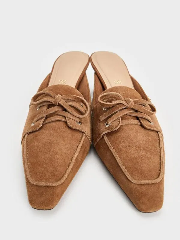 Women Kori Suede LaceUp SculpturalHeel Mules 8211 Cognac CHARLES and KEITH Heels