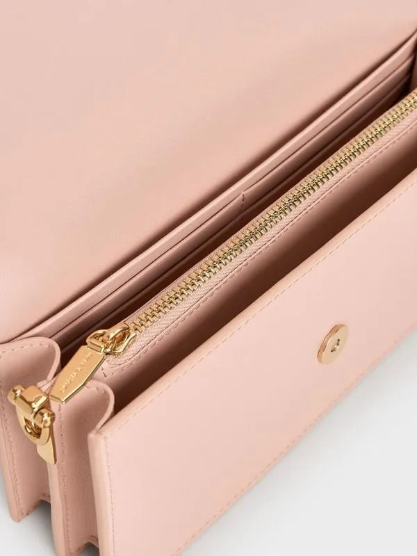 Women Kristine SculpturalHandle Long Wallet 8211 Light Pink CHARLES and KEITH Long Wallets