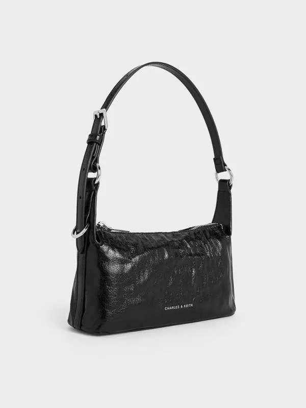 Women Lark CrinkleEffect Shoulder Bag 8211 Noir CHARLES and KEITH Crossbody Bags