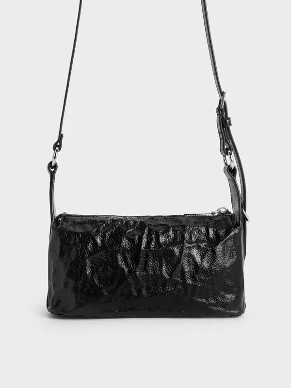 Women Lark CrinkleEffect Shoulder Bag 8211 Noir CHARLES and KEITH Crossbody Bags