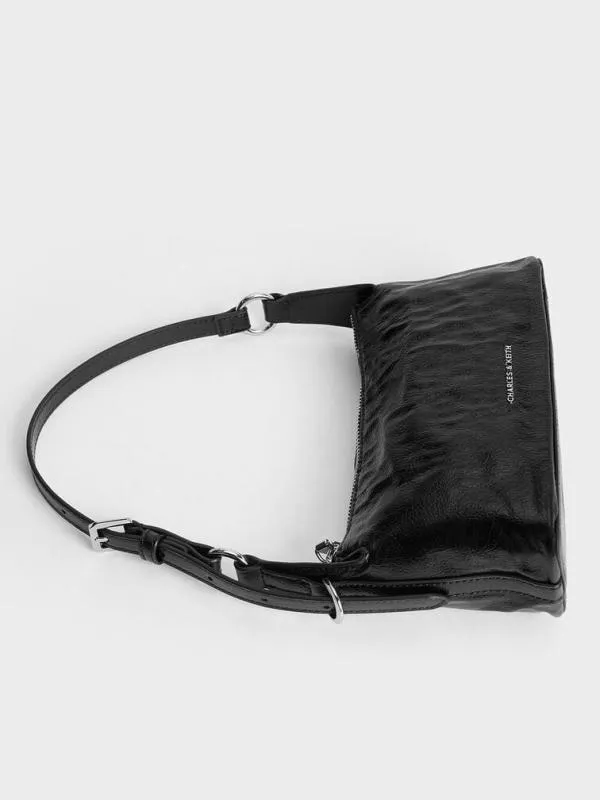Women Lark CrinkleEffect Shoulder Bag 8211 Noir CHARLES and KEITH Crossbody Bags