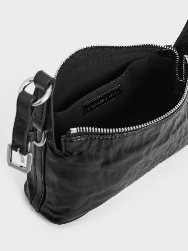 Women Lark CrinkleEffect Shoulder Bag 8211 Noir CHARLES and KEITH Crossbody Bags