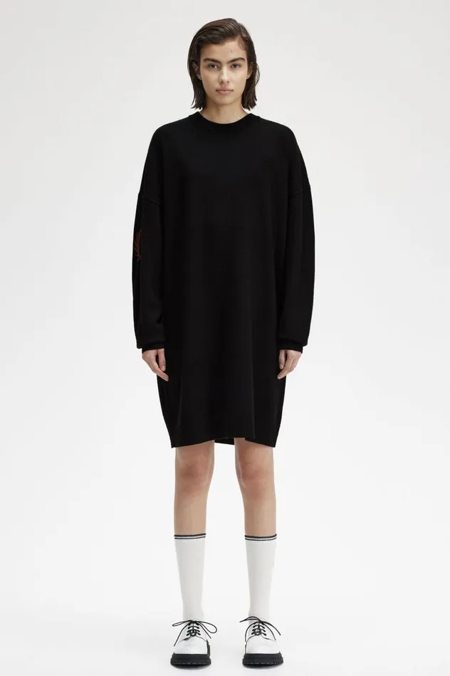 Women Laurel Wreath Knitted Dress Black Fred Perry Dresses