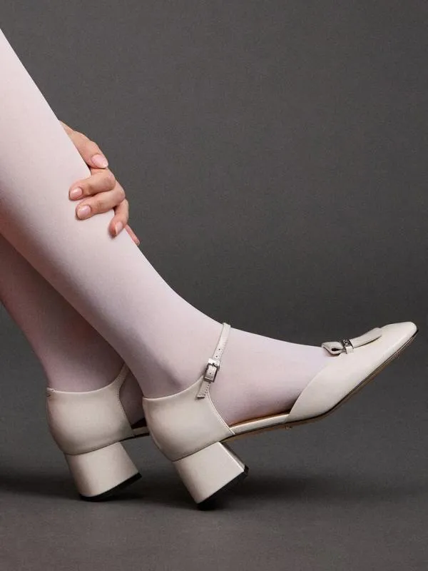 Women Leather SquareToe D039orsay AnkleStrap Pumps 8211 Chalk CHARLES and KEITH Heels