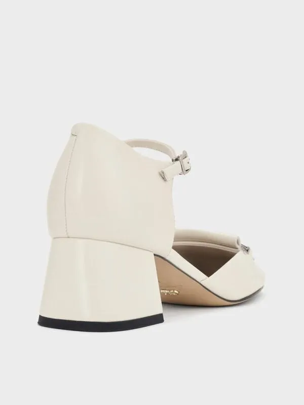 Women Leather SquareToe D039orsay AnkleStrap Pumps 8211 Chalk CHARLES and KEITH Heels