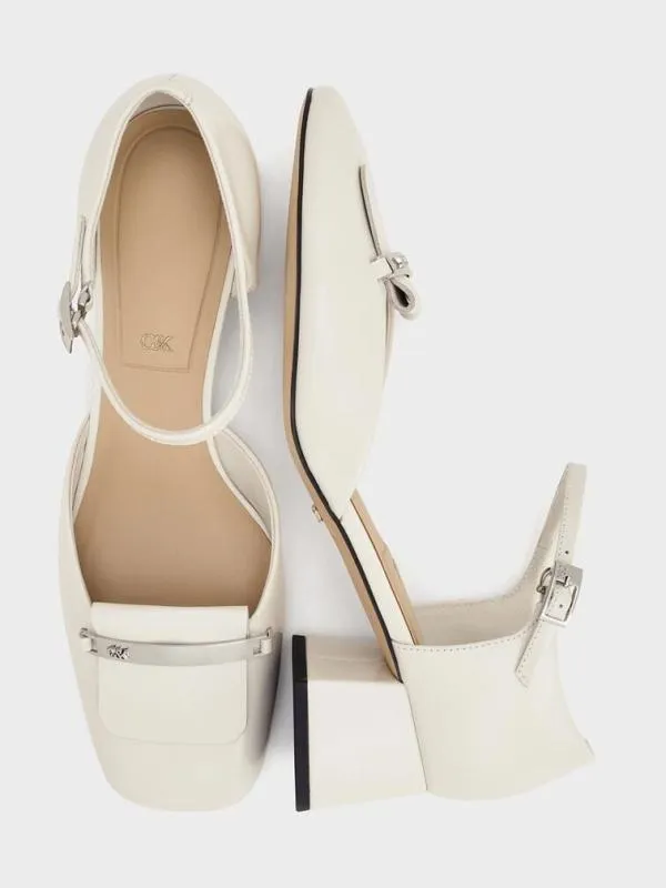 Women Leather SquareToe D039orsay AnkleStrap Pumps 8211 Chalk CHARLES and KEITH Heels