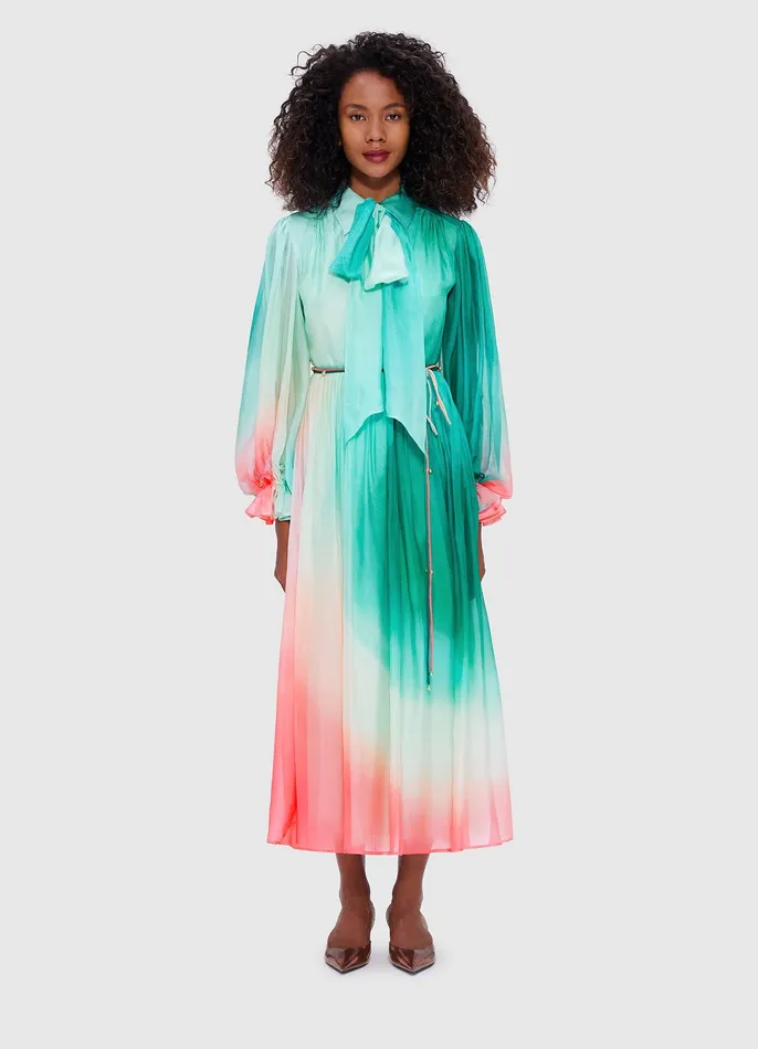 Women LEO LIN Cassie Tie Neck Midi Dress 8211 Whimsical Dresses and Jumpsuits