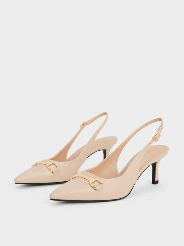 Women Leslie MetallicAccent Slingback Pumps 8211 Nude CHARLES and KEITH Heels