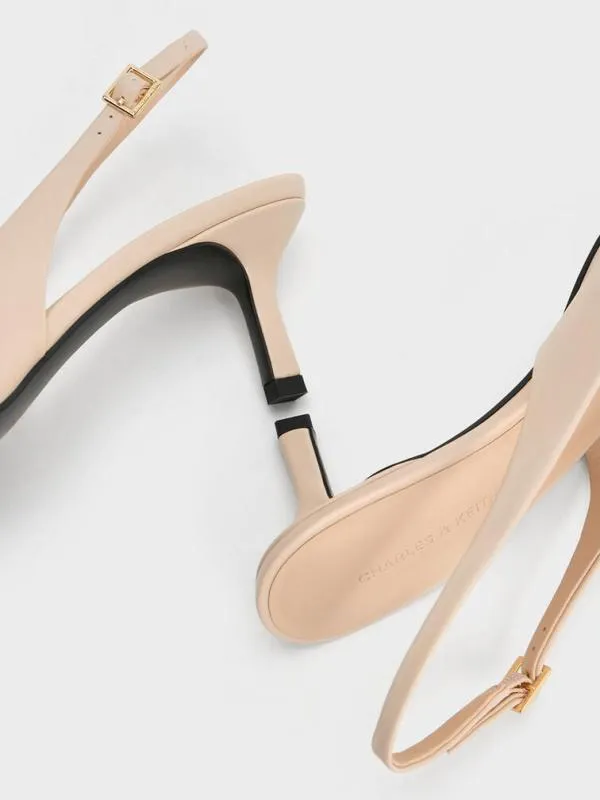 Women Leslie MetallicAccent Slingback Pumps 8211 Nude CHARLES and KEITH Heels