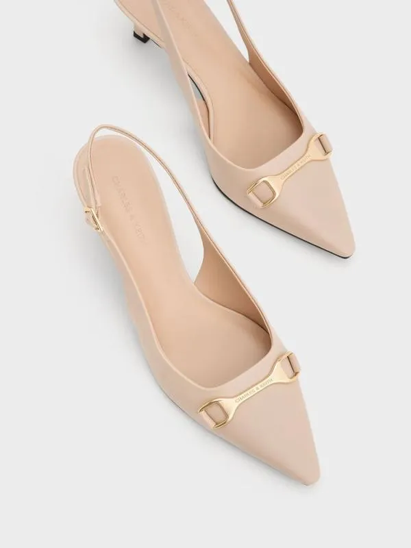 Women Leslie MetallicAccent Slingback Pumps 8211 Nude CHARLES and KEITH Heels