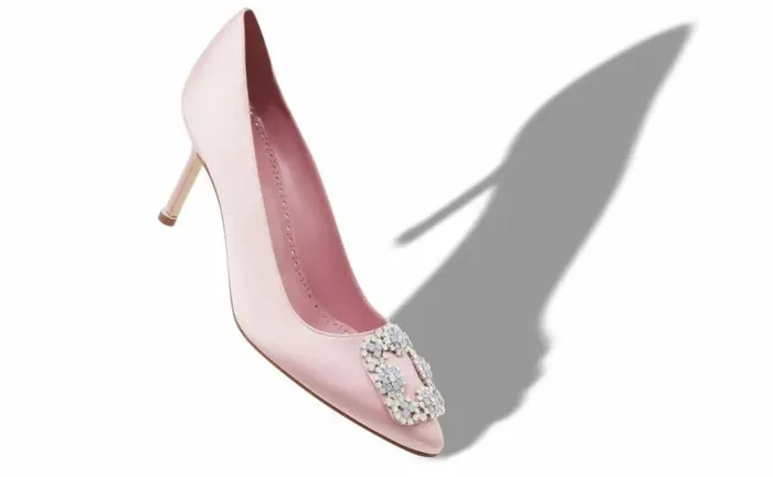 Women Light Pink Satin Jewel Buckle Pumps Manolo Blahnik Pumps