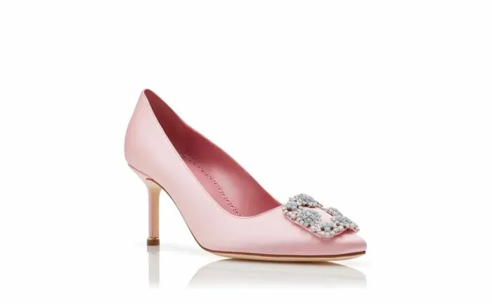 Women Light Pink Satin Jewel Buckle Pumps Manolo Blahnik Pumps