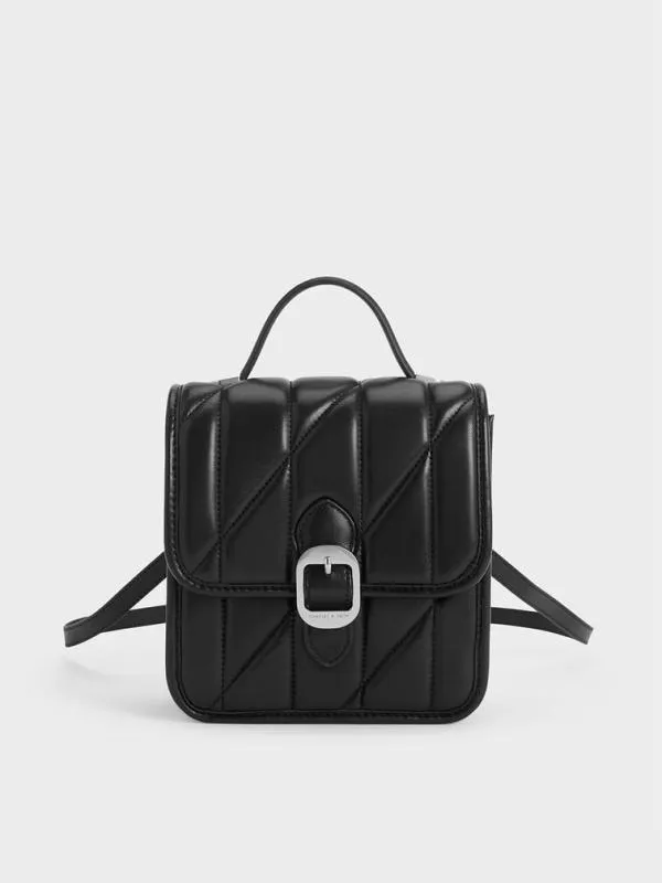 Women Lin Quilted Belted Backpack 8211 Noir CHARLES and KEITH Backpacks