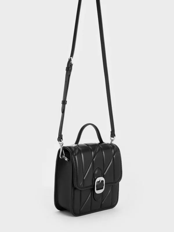 Women Lin Quilted Belted Backpack 8211 Noir CHARLES and KEITH Backpacks