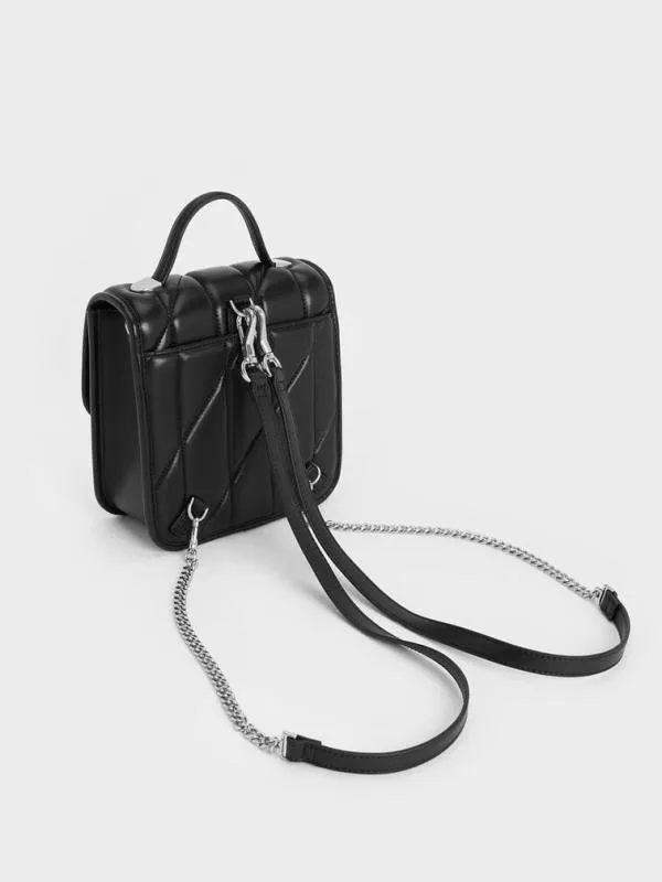 Women Lin Quilted Belted Backpack 8211 Noir CHARLES and KEITH Backpacks