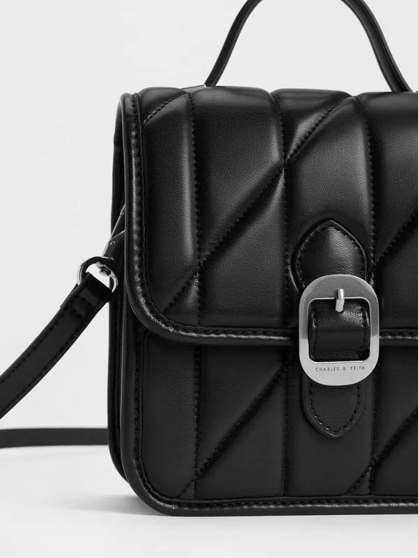 Women Lin Quilted Belted Backpack 8211 Noir CHARLES and KEITH Backpacks