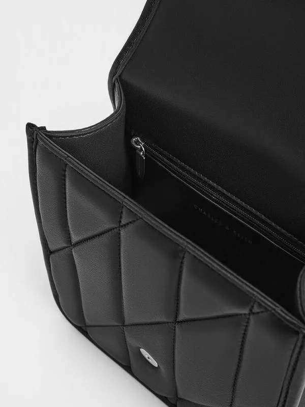 Women Lin Quilted Belted Backpack 8211 Noir CHARLES and KEITH Backpacks