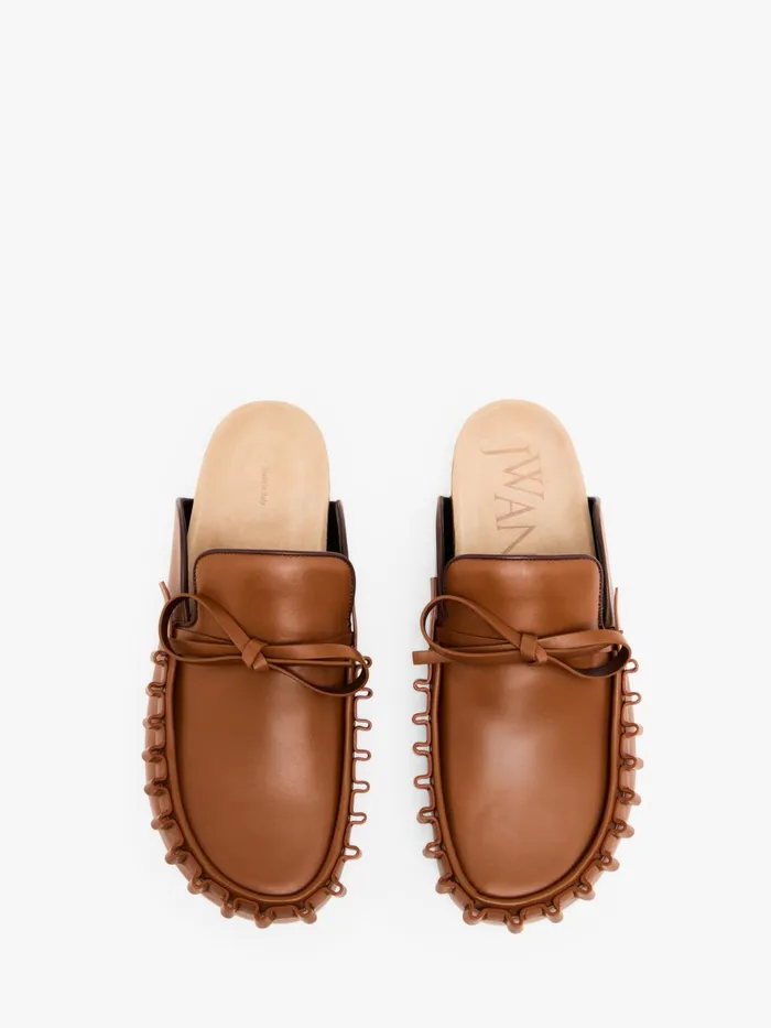Women Loafers JW Anderson RUFFLE LOAFER LEATHER MULES Tan