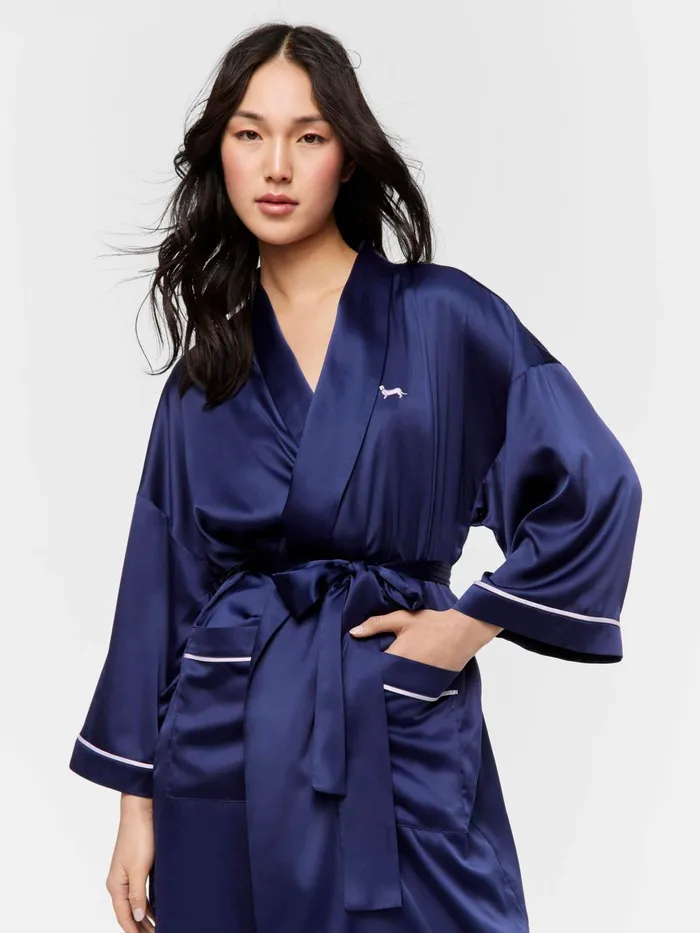 Women Long Navy Satin Gown Navy Peter Alexander Gowns