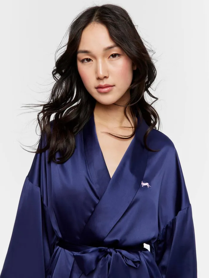 Women Long Navy Satin Gown Navy Peter Alexander Gowns