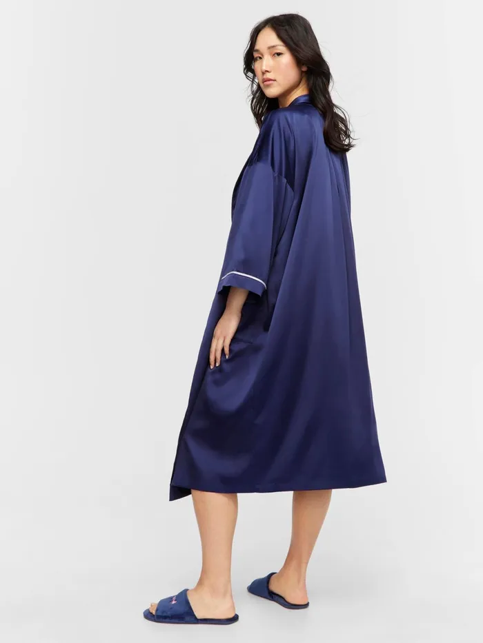 Women Long Navy Satin Gown Navy Peter Alexander Gowns