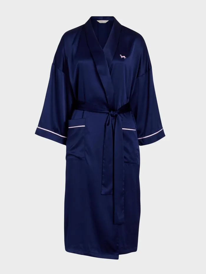 Women Long Navy Satin Gown Navy Peter Alexander Gowns