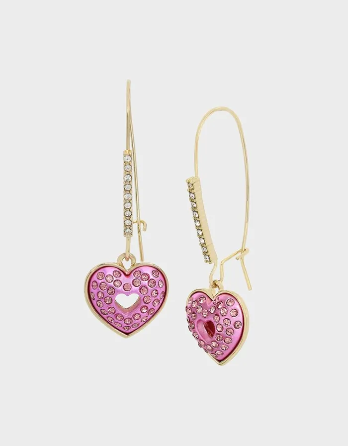 Women LOOK INTO YOUR HEART DROP HOOK EARRINGS PINK Pink Betsey Johnson
