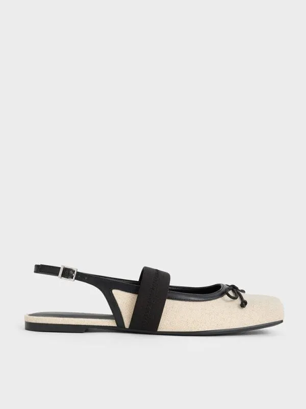 Women Lyric Linen and Satin Bow Slingback Flats 8211 Beige CHARLES and KEITH Ballet Flats