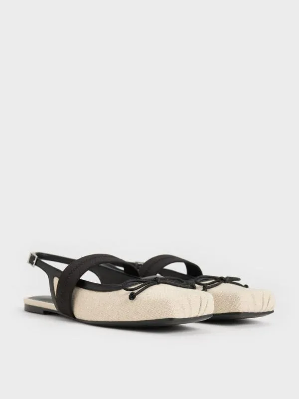 Women Lyric Linen and Satin Bow Slingback Flats 8211 Beige CHARLES and KEITH Ballet Flats
