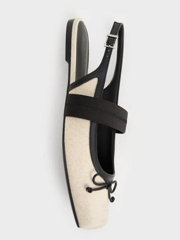 Women Lyric Linen and Satin Bow Slingback Flats 8211 Beige CHARLES and KEITH Ballet Flats