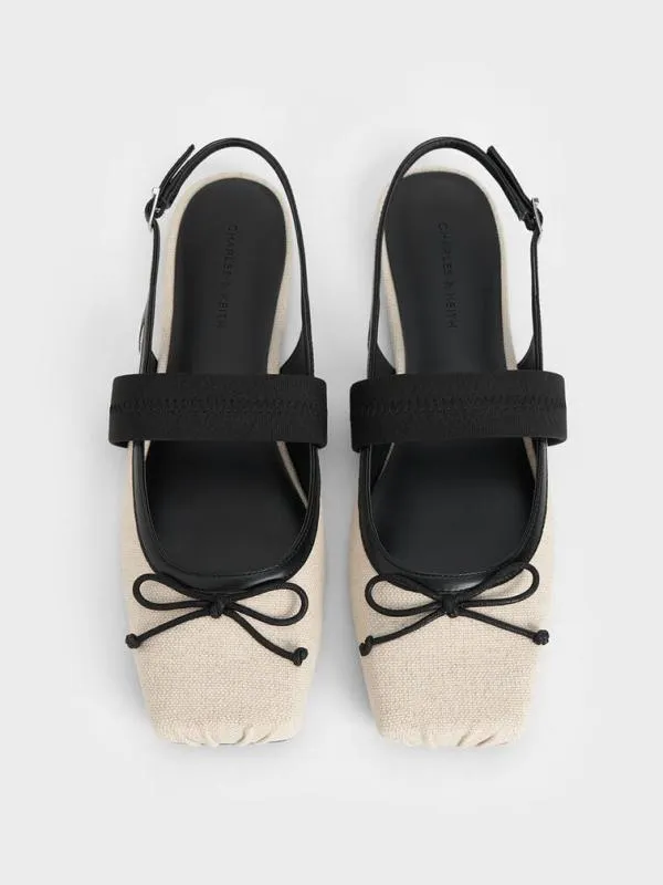 Women Lyric Linen and Satin Bow Slingback Flats 8211 Beige CHARLES and KEITH Ballet Flats