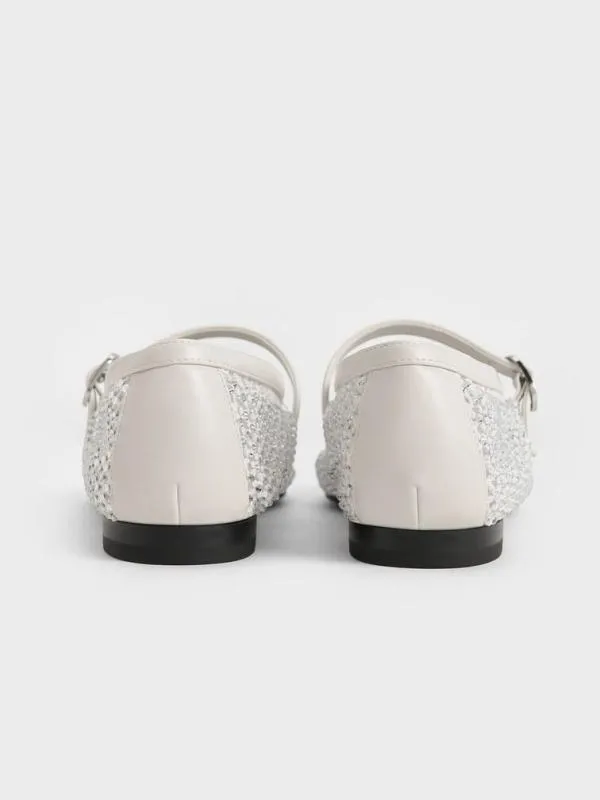 Women Maggie Mesh CrystalEmbellished Mary Janes 8211 White CHARLES and KEITH Ballet Flats