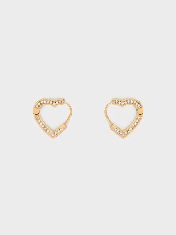 Women Malorie Crystal Heart Hoop Earrings 8211 Gold CHARLES and KEITH Earrings