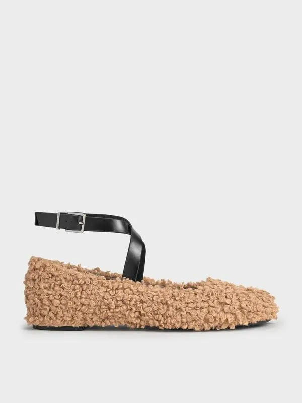 Women Margot Furry CrossoverStrap Ballet Flats 8211 Camel CHARLES and KEITH Flats Women Margot Furry CrossoverStrap Ballet Flats 8211 Camel CHARLES and KEITH Flats