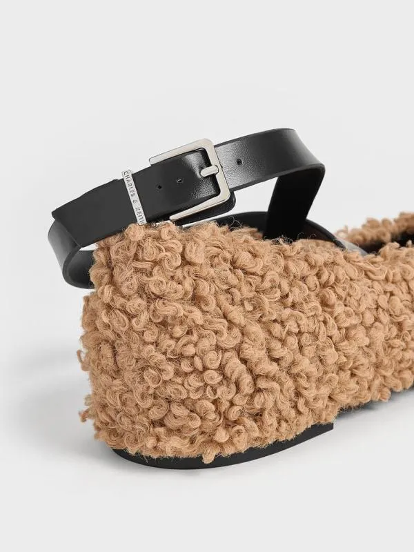 Women Margot Furry CrossoverStrap Ballet Flats 8211 Camel CHARLES and KEITH Flats
