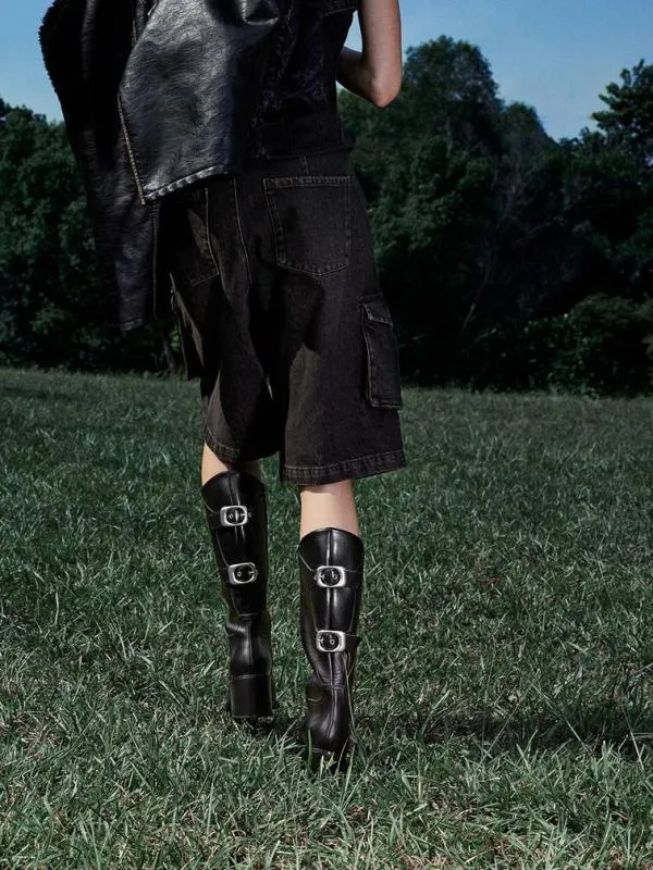 Women Masei GrommetStrap KneeHigh Boots 8211 Black CHARLES and KEITH Boots