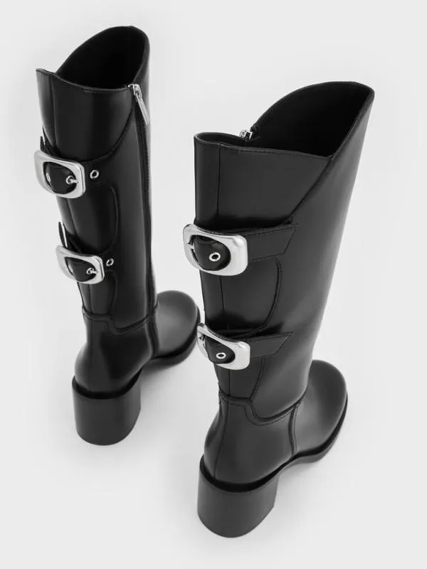 Women Masei GrommetStrap KneeHigh Boots 8211 Black CHARLES and KEITH Boots