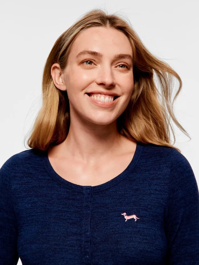 Women Maternity Navy Fuzzy Long Sleeve Nightshirt Navy Peter Alexander Maternity