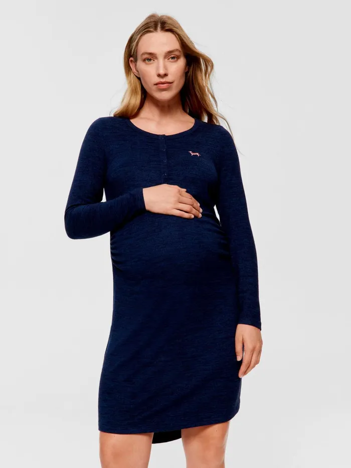 Women Maternity Navy Fuzzy Long Sleeve Nightshirt Navy Peter Alexander Maternity