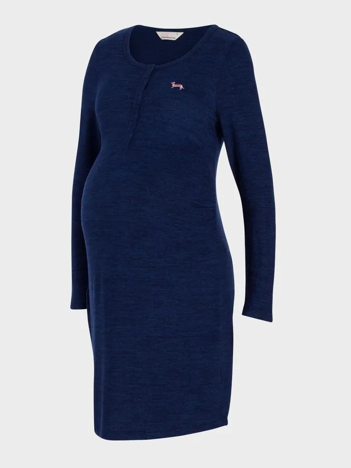 Women Maternity Navy Fuzzy Long Sleeve Nightshirt Navy Peter Alexander Maternity
