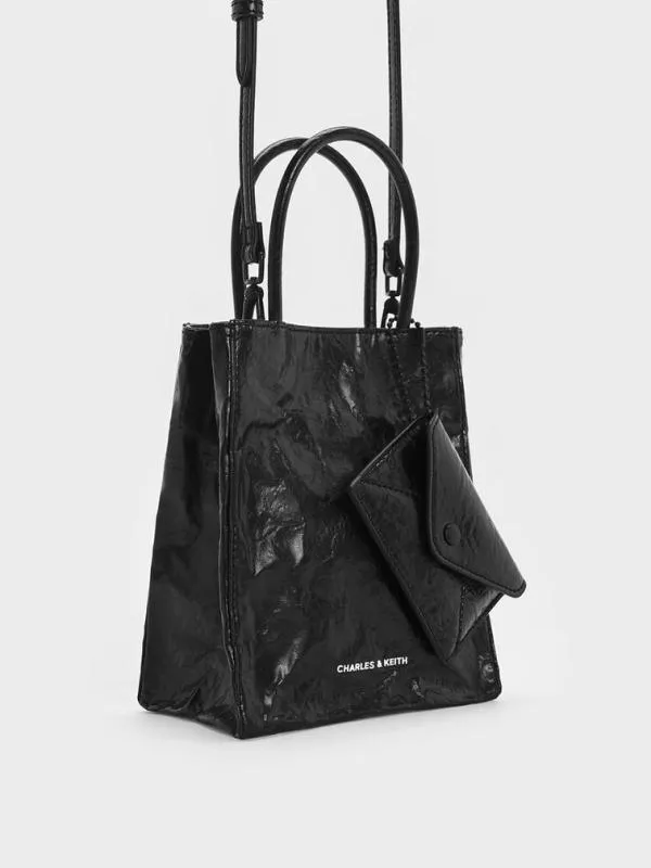 Women Matina CrinkleEffect Elongated Tote Bag 8211 Jet Black CHARLES and KEITH Tote Bags