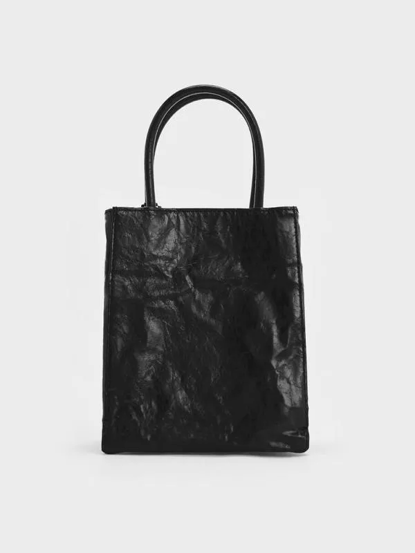 Women Matina CrinkleEffect Elongated Tote Bag 8211 Jet Black CHARLES and KEITH Tote Bags