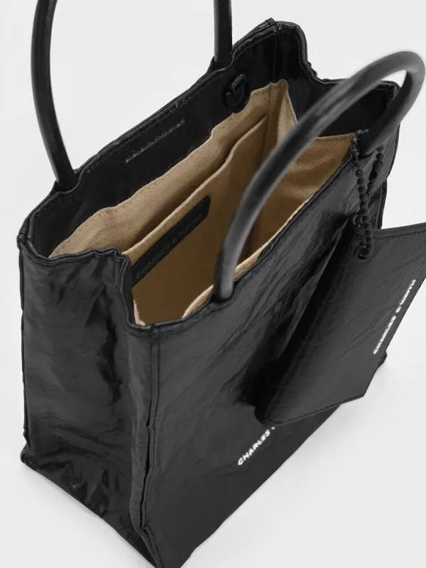 Women Matina CrinkleEffect Elongated Tote Bag 8211 Jet Black CHARLES and KEITH Tote Bags