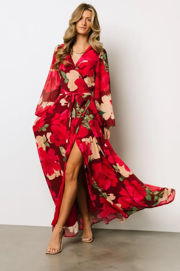 Women Maxi Dresses Baltic Born Katinka Wrap Maxi Dress Burgundy Multi Floral