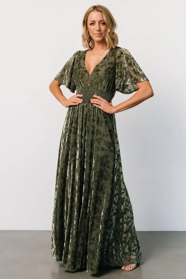 Women Maxi Dresses Baltic Born Veronica Velvet Maxi Dress Dark Sage